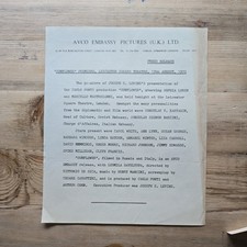 SUNFLOWER premiere press release 1970 Sophia Loren Susan George Linda Hayden