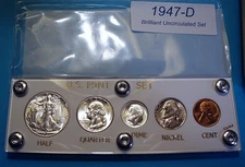 1947-D MINT SILVER SET U.S. COINS LUSTROUS CHOICE to GEM BRILLIANT UNCIRCULATED