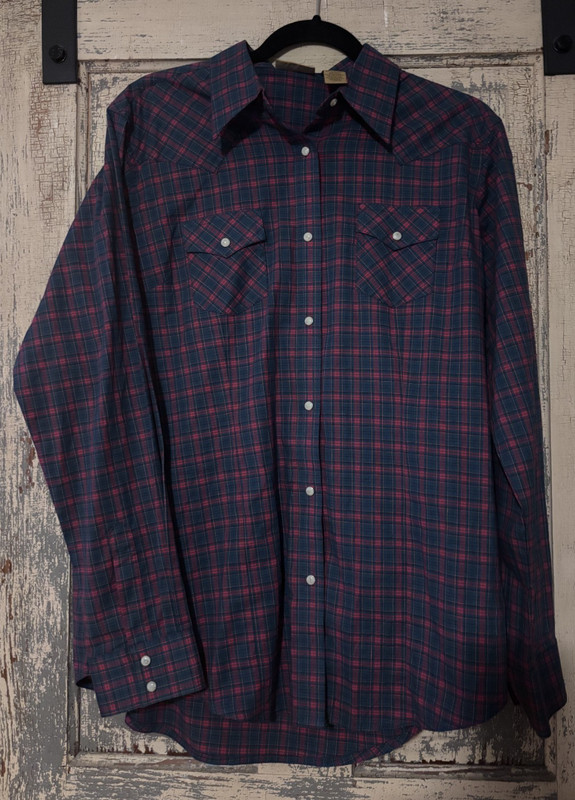 Men's Size Large Wrangler Peal Snap Button Up Long Sleeve Shirt