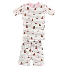 Miffytown Hanna Andersson Kids Pajama Short Set 140cm White Pink Bunny Stripes