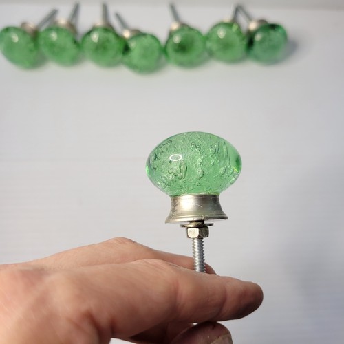 Set of 8 SeaFoam Green Bubble Glass Drawer Pulls Knobs with Metal Base - Picture 5 of 15