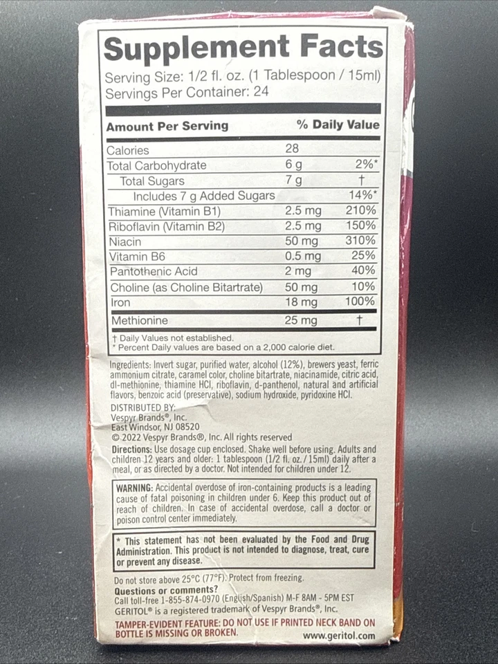 Líquido Geritol 12 oz hierro + vitaminas B, aumento diario de energía y vitalidad caducidad 26/10 Foto 2 de 3