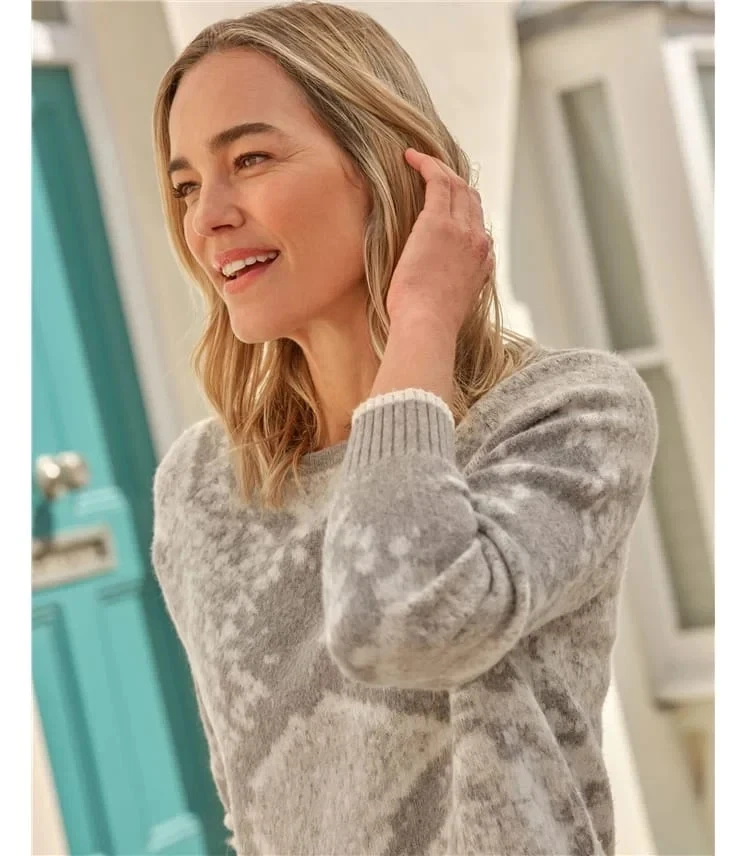 Jersey Woolovers Talla Grande Algodón Cachemira Gris Estampado Abstracto Cuello Redondo Foto 3 de 4