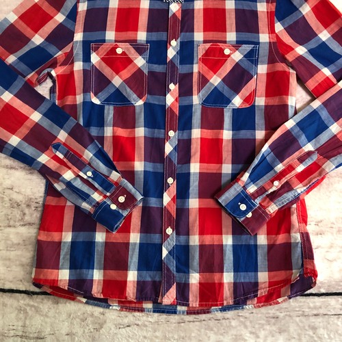 H&M Divided Shirt Mens M Red White Blue Plaid Button Up Cotton Long Sleeve New