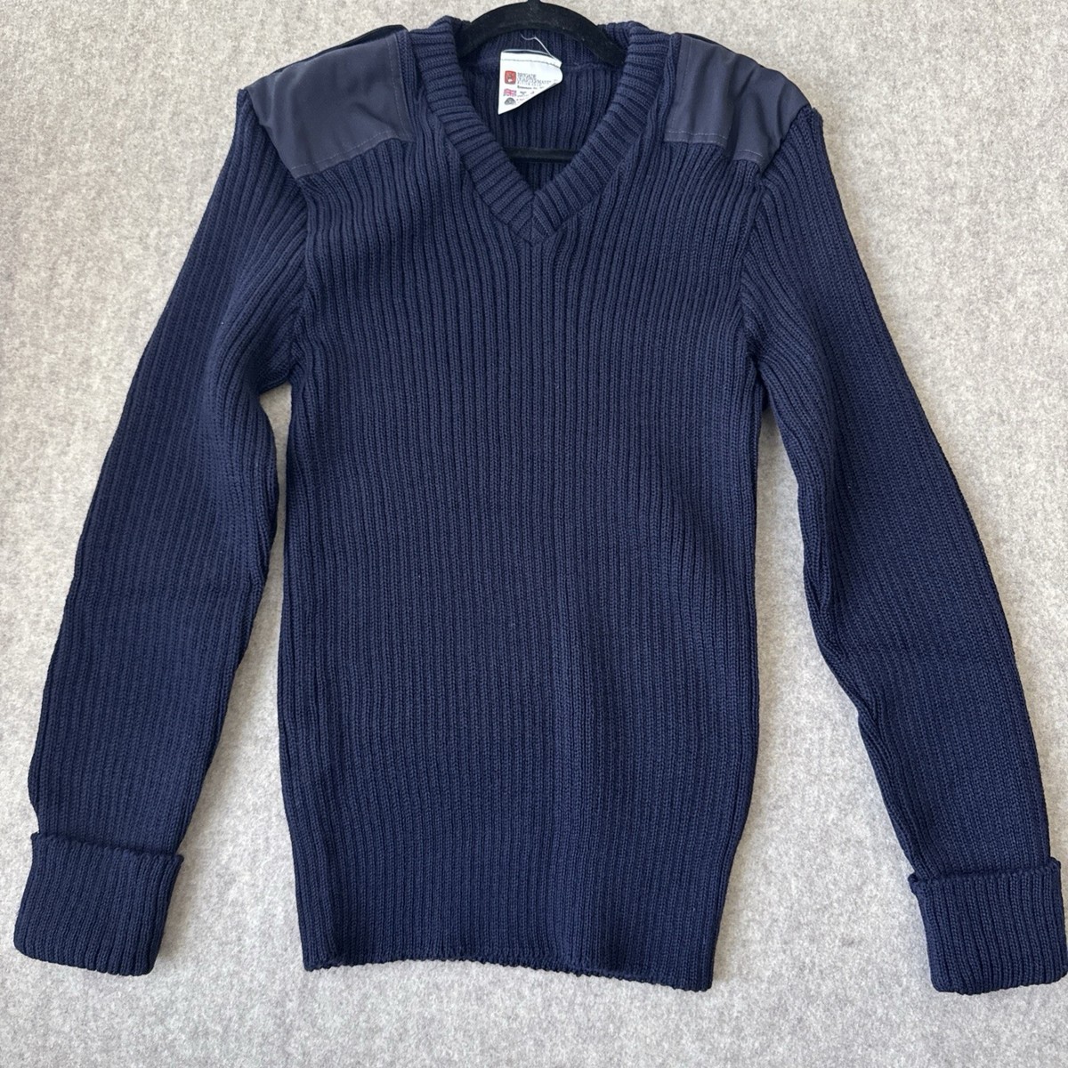 The Woolly Pully V Neck Commando Sweater Mens L Navy Ribbed Knit 