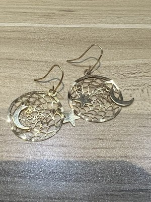 Stern Amulett Mond und Sonne Gesicht goldfarbene Ohrhänger