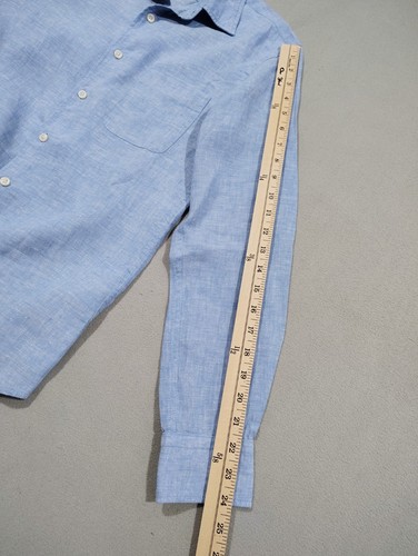 Uniqlo 100% Linen Men's Shirt Blue Long Sleeve Button Up Lightweigh Preppy XS - Picture 9 of 10