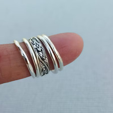 925 Sterling Silver Stackable Rings Set: Hammered Boho Bands Ring All Size
