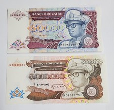 Bank of Zaire 50000 &  5,000,000 Zaires 1991-92