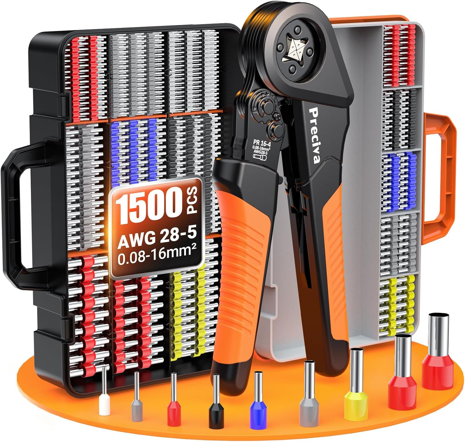 Pinza Crimpatrice Professionale 0,08-16mm² + 1500 Capicorda - Kit Completo