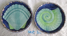 2 VIETRI OCEANO 11 1/4" MAJOLICA HAND PAINTED SHELL PLATES -2 SETS AVAILABLE