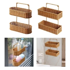 Wall Hanging Fruit Bowl Vegetables Display Basket Hand Woven 2 Tier Basket Stand