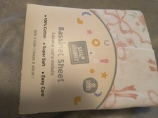 Little Journey Cotton Bassinet Fitted Sheet 2 Pack Floral Rose Bow White Pink