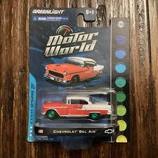 Greenlight Motor World 1955 Chevrolet Bel Air, Red w/ White Top, 1/64