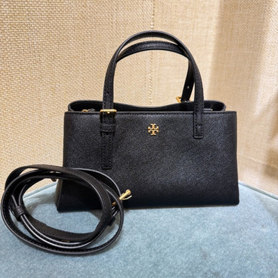 Tory Burch ブラック エマーソン スモール トート Tory Burch Saffiano Leather Crossbody Mini Tote Bag In Black