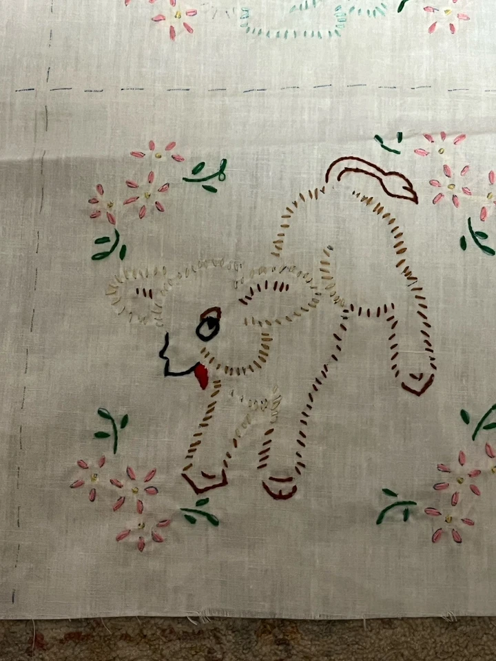 Hand Embroidered Panels 10 6"x8" Chick Duck Cat Rabbit Dog Etc - Image 3 of 4