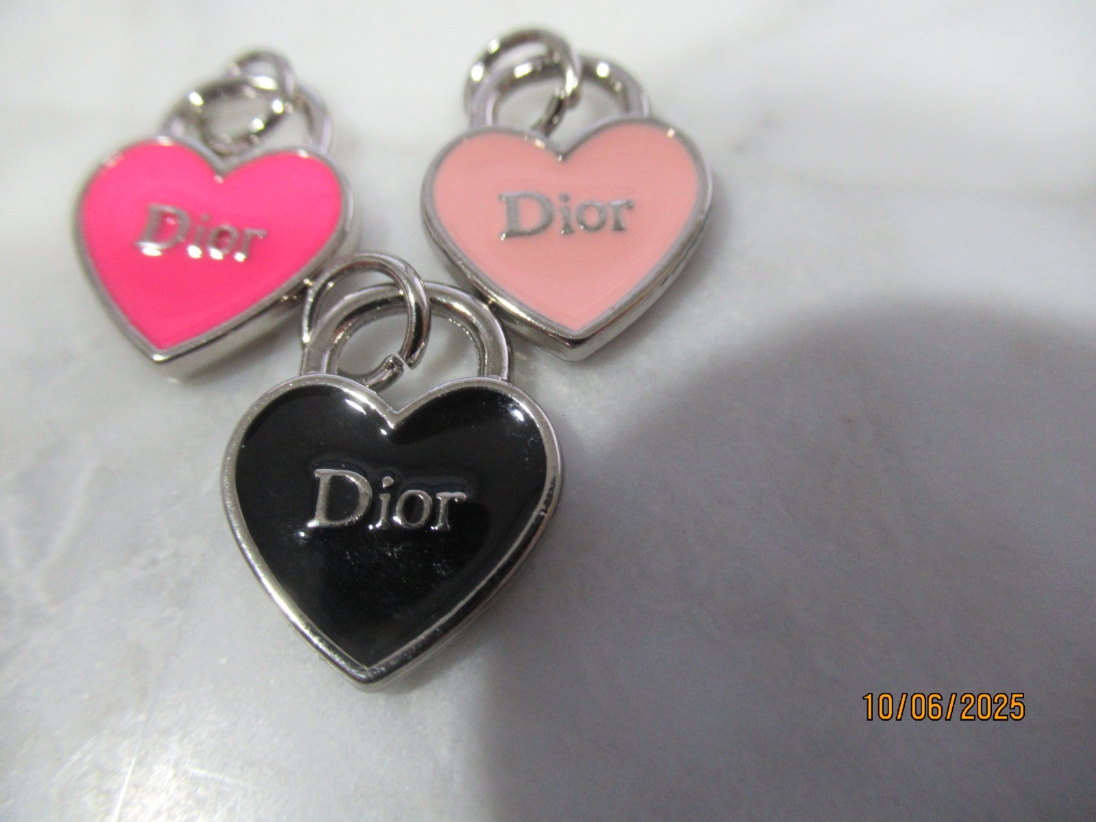 DIOR 3 ZIP PULL PINK, BLACK,  CHARM 15 MM, SILVER tone,  METAL SO PRETTY LOT 3