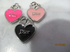 DIOR 3 ZIP PULL PINK, BLACK,  CHARM 15 MM, SILVER tone,  METAL SO PRETTY LOT 3
