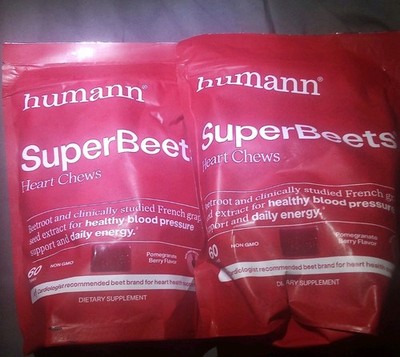 HumanN SuperBeets Heart Chews Pomegranate Berry Flavor 60 Chews X 2 Pk 120 Total