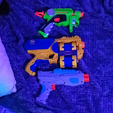 Lot of 3 Toy Dart Blasters Foam Dart Guns Green/Black Blue/Tan Gray Ages 8-11