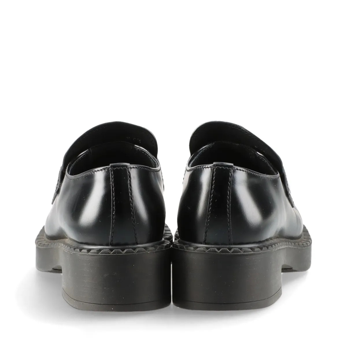 Prada Chocolate Leather Loafer 35.5 Ladies' Black Triangle logo thumbnail 6