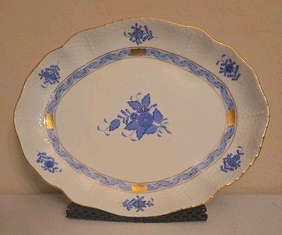 Rare Herend Chinese Bouquet Blue Oval Serving Platter Plate Anniversary Edition 