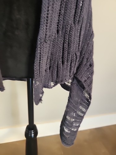 CABI Cardigan donna cottage aperto davanti maglia blu/grigio maniche corte cappuccio M - Foto 3 di 10