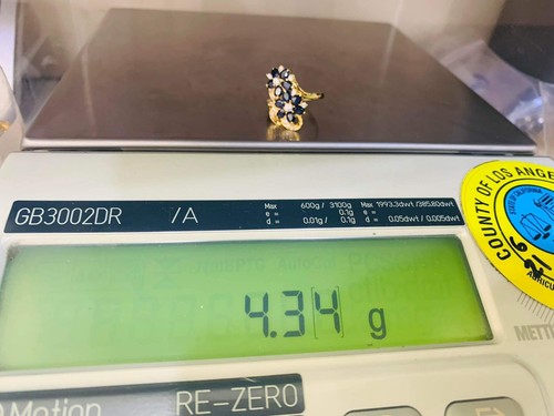 12K Solid Yellow Gold Cluster Flower Ring Band Natural Sapphire and CZ Size 7.5( - 第 7/7 張圖片