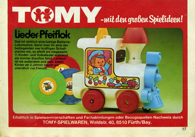 TOMY -- Lieder Pfeiflok - Mit den großen Spielideen -- Werbung von 1977--