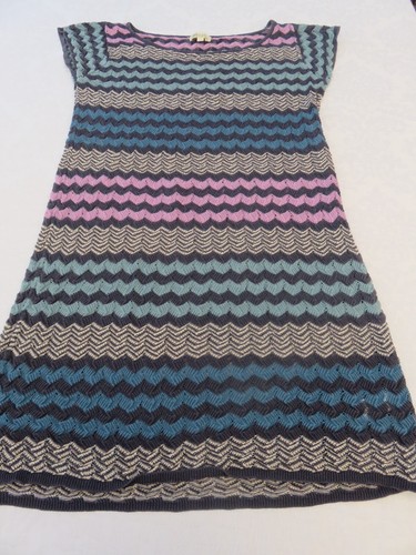 MONSOON PRETTY ZIG ZAG PATTERNED LOOSE KNIT POINTELLE SHORT SUMMER DRESS UK 12