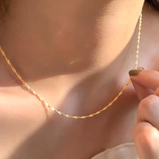 18K Gold Plated Stainless Steel Necklace Clavicle Chain Women Girls Jewelry Gift