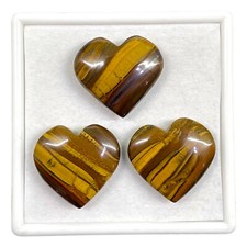 3 Pcs Natural Tiger Eye 32-33mm Huge Heart Shape Loose Untreated Gemstones Lot