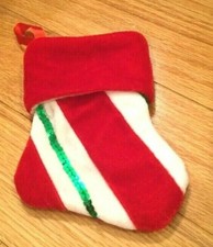Christmas baby stocking, red, white, and green, 3.5 x 6, new velvet.