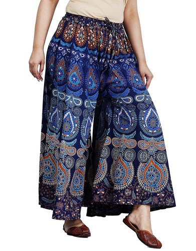 Blue Indian Printed Women's Regular Fit Palazzo Pants Loose Flraed Pant  Palazzoo | eBay