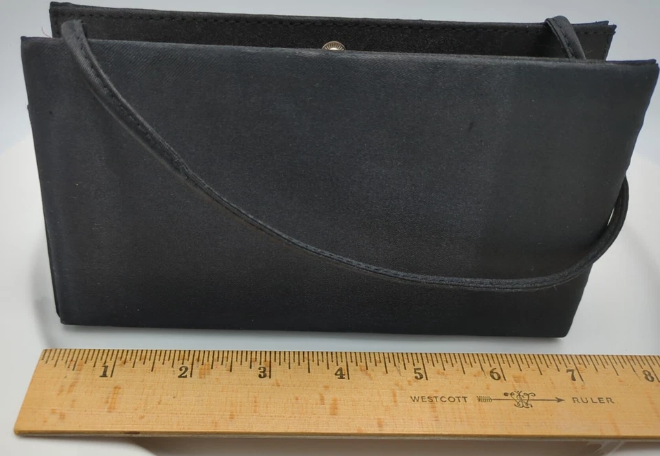 De Colección Mini Bolso Negro Satinado y Cuentas Rectángulo Caja Mano Noche Cóctel Formal Foto 4 de 4