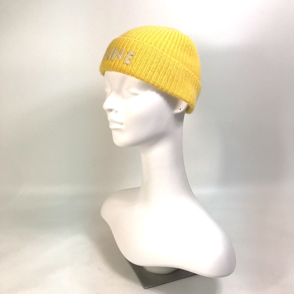 CELINE 2A61W535Q Logo embroidery Beanie Knit hat wool yellow CELINE 2A61W535Q Logo embroidery Beanie Knit hat wool yellow