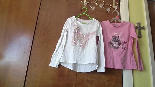 Two beautiful girls long sleeved shirts: C Rowley Butterfly Size 5-6/GAP Owl 6-7