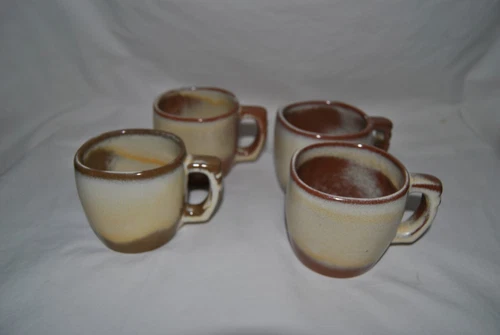 4 Frankoma Brown Tan Coffee Cups 5C
