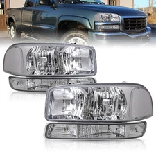 For 99-06 GMC Sierra 1500 2500 Chrome Headlights & Bumper Lamps Clear Reflector