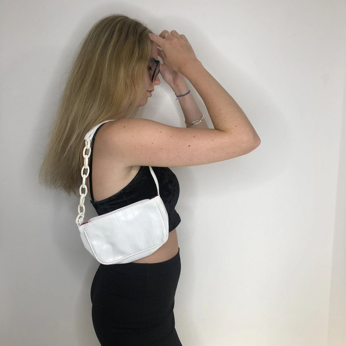 White Crocodile Print Shoulder Baguette Bag Y2k eBay