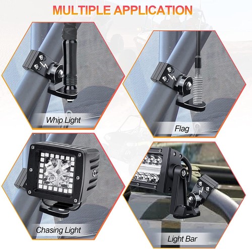 2X Whip Light Mount Flag Bracket 1.75"-2" Adjustable For Polaris RZR Ranger X3 - Picture 6 of 17