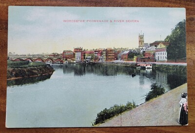 Worcester Promenade & River Severn Vintage Postkarte