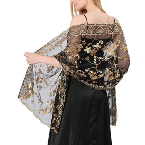 1920s Sequin Shawl Women's Cape Up Shrug For Gatsby Bridal Wedding Evening Wrap* - Picture 26 of 31