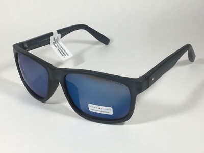 Tommy Hilfiger Saint MP OM492 Rectangular Sunglasses Blue Gray Frame Blue Flash