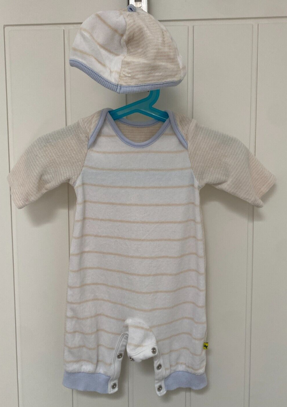 Mothercare Baby Boys Velour Babygrow Sleepsuit & Hat 10lbs 4.5kg New Baby