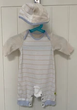 Mothercare Baby Boys Velour Babygrow Sleepsuit & Hat 10lbs 4.5kg New Baby