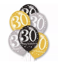 Age 30 Party Balloons Black Silver  Gold Latex 30th Birthday Decorations 15 Pc