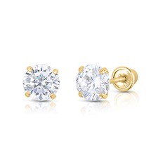 10k Y.Gold Round CZ Stud Earrings Screwbacks Prong Set 2mm-8mm free gift box