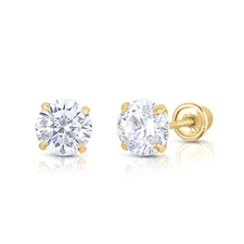 10k Y.Gold Round CZ Stud Earrings Screwbacks Prong Set 2mm-8mm  free gift box