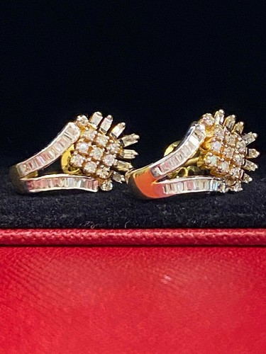 2,22 Cts Rotondo Baguette Diamanti Semicerchio Borchie Orecchini 14K Oro giallo - Foto 15 di 16